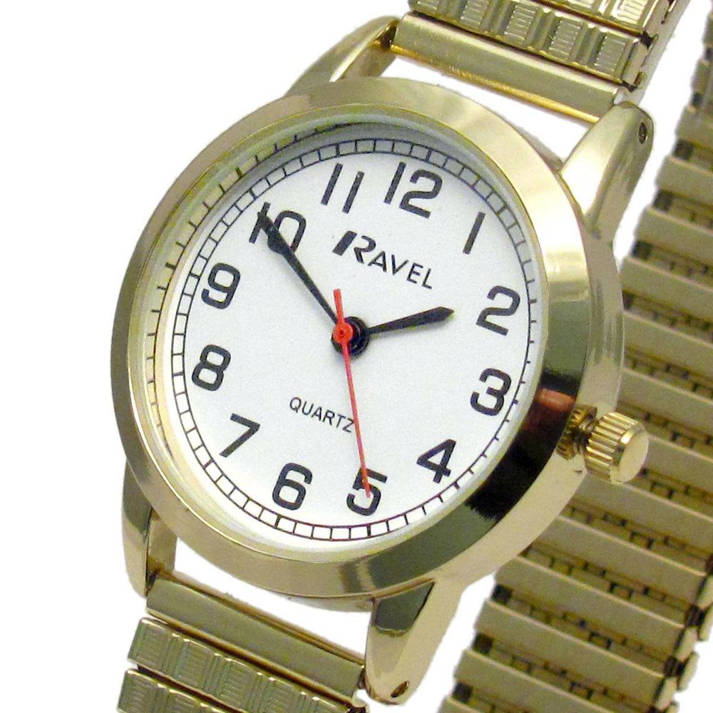 Ladies White Dial Gold Bracelet Watch - Bold Numbers & Expander