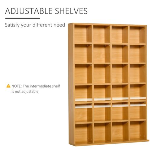 480 CD/ 312 DVD Storage Unit, Media Storage Shelf, Wooden Display Unit with Adjustable Shelves, 89 x 130.5 cm, Beech Wood Finish
