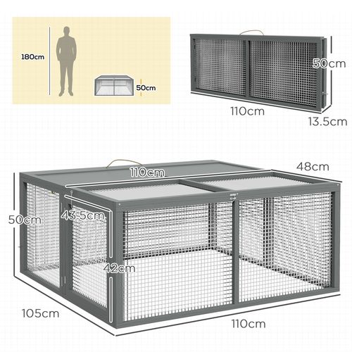 Wooden Folding Rabbit Run for 2-3 Rabbits, Guinea, Grey