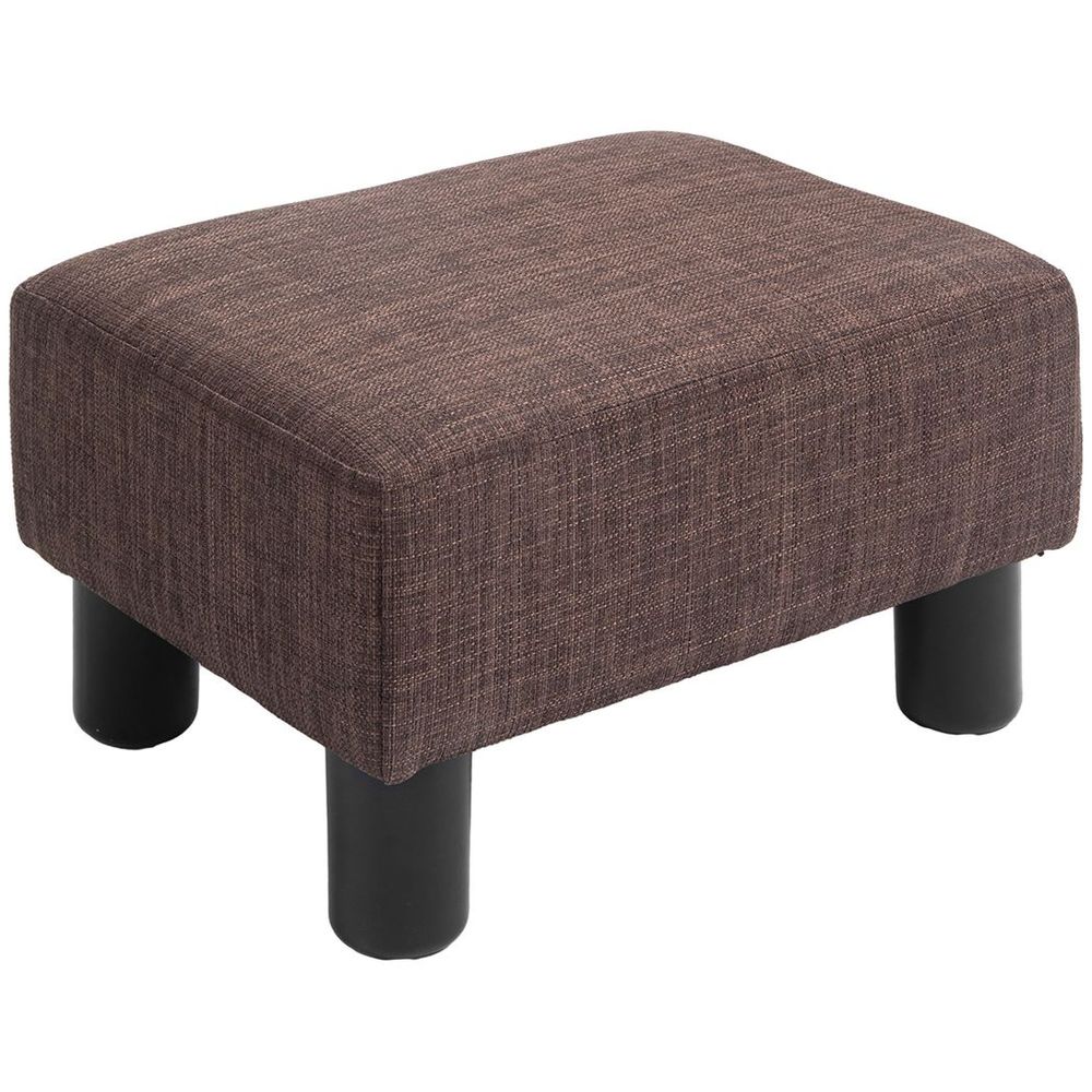 Chic Linen Fabric Footstool Ottoman Cube with 4 Plastic Legs Brown