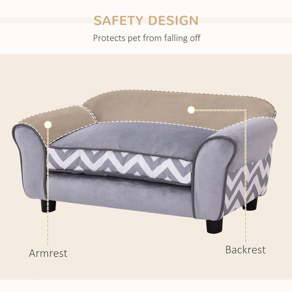 Plush Grey Dog Sofa Bed - Removable Cushion - XS Size