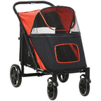 Foldable Dog Carriage w/ Universal Wheels, Shock Absorber - Red