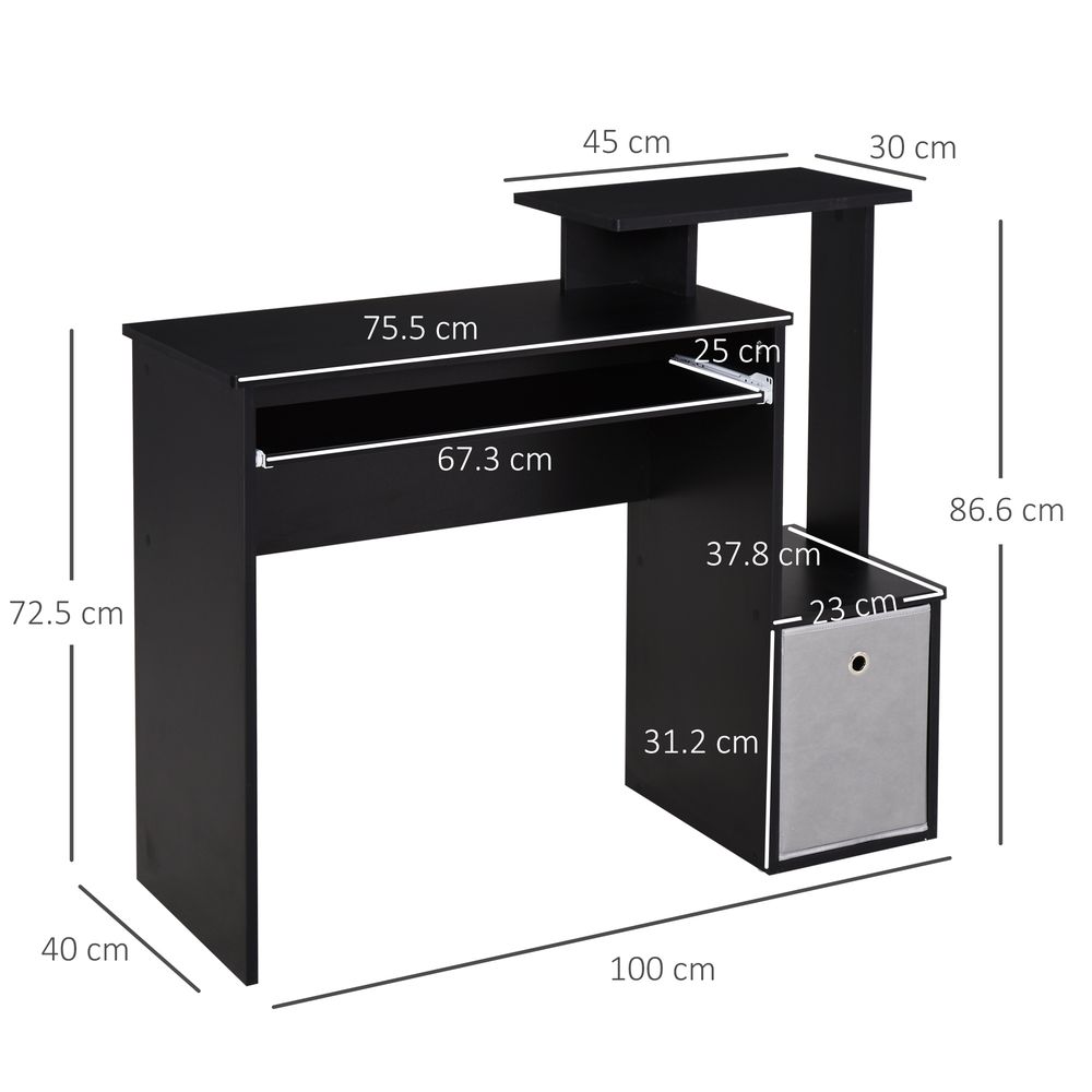 Black Computer Desk with Sliding Keyboard Tray & Storage Drawer - Unique Design