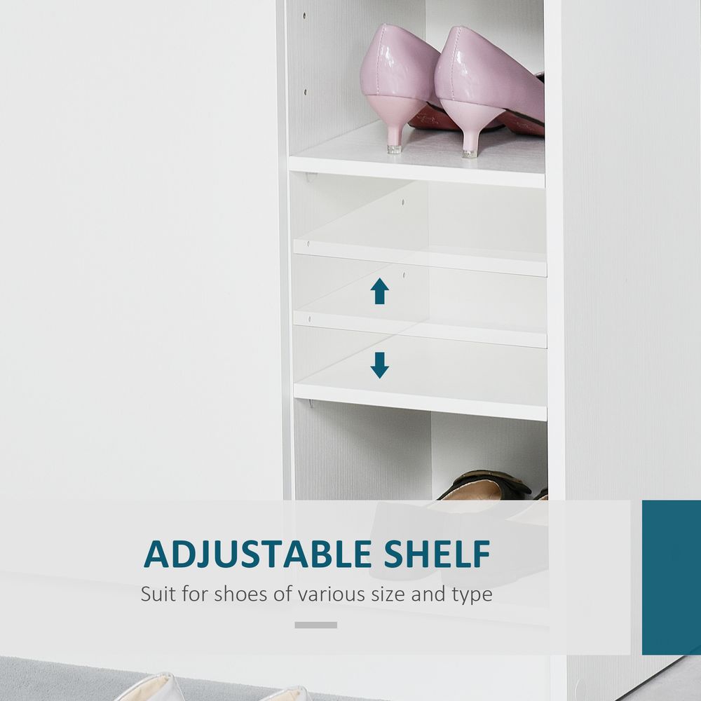 Shoe Storage Cabinet - Adjustable Shelves, Sleek White Design