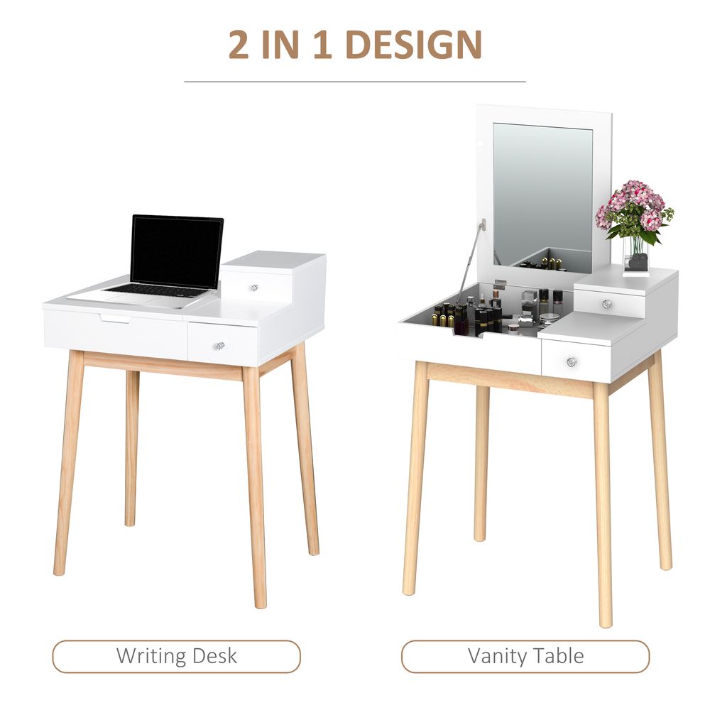 Dressing Table Desk Flip-up Mirror Multi-Purpose Large Space 2 Drawers Modern - White