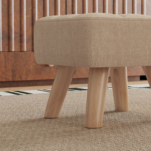 Modern Footstool, Fabric Foot Rest with Rubber Wood Legs
