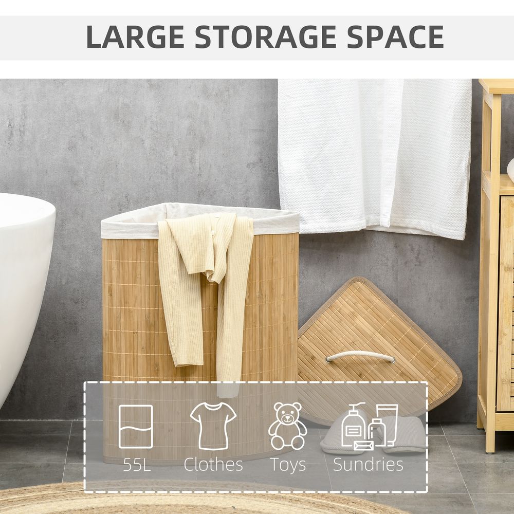 55L Bamboo Corner Laundry Hamper Bamboo Laundry Basket 38x38x57cm