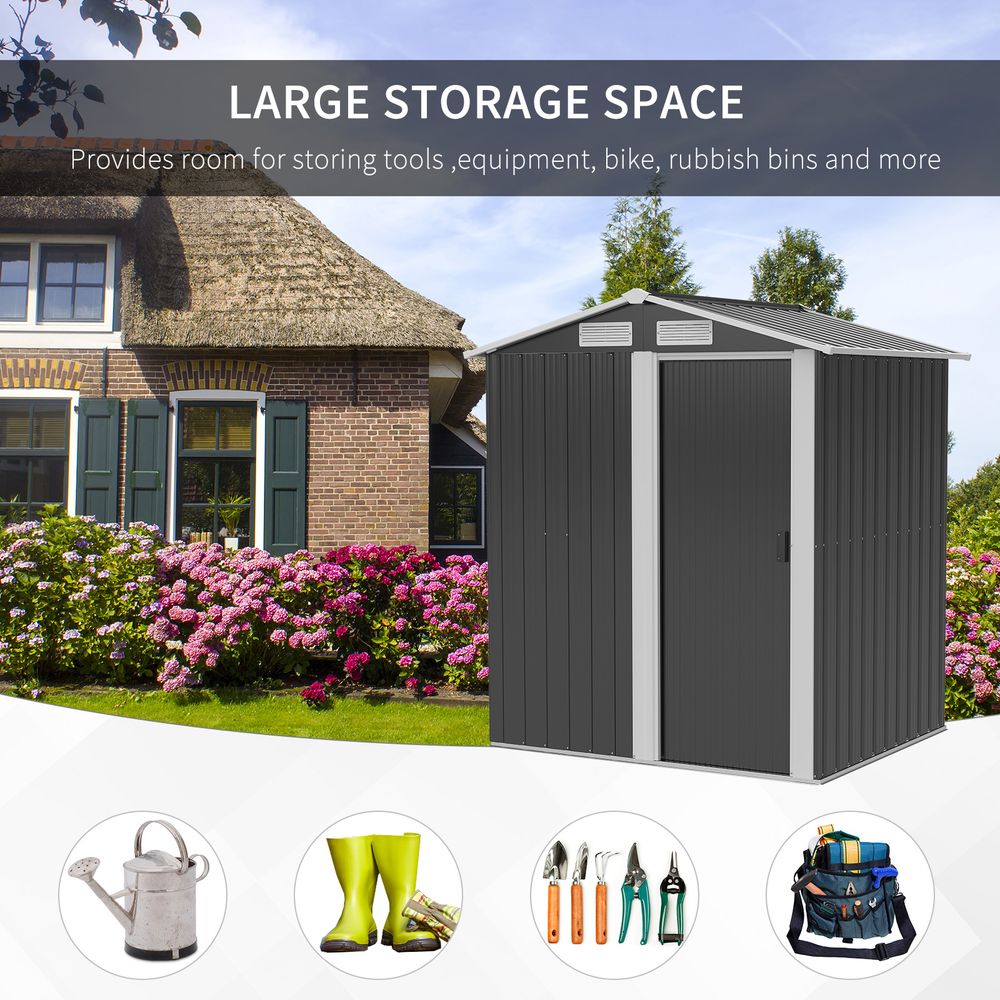 Outdoor Storage Shed, Sliding Door, Sloped Roof 152 x 132 x 188 cm, Grey