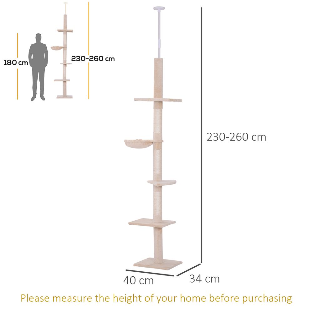 Floor to Ceiling Cat Tree for Indoor Cats 5-Tier Kitty Tower Beige