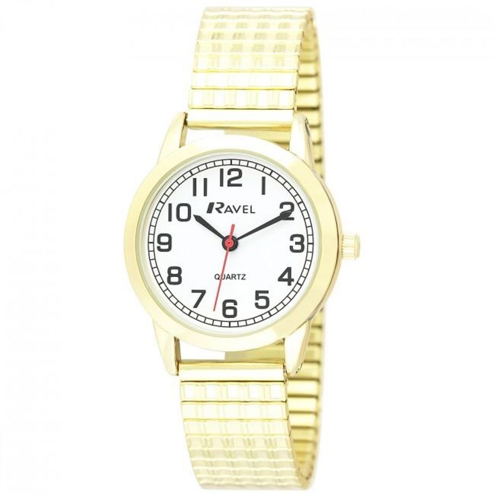 Ladies White Dial Gold Bracelet Watch - Bold Numbers & Expander