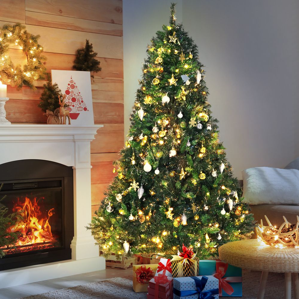 1.8m 6ft Pre-Lit Artificial Christmas Tree 200 LED Tree Decorative Balls Stand