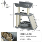 Indoor Cat Tree Tower: Scratching Posts, Pad, Light Grey, Toy Ball - Easy Assembly