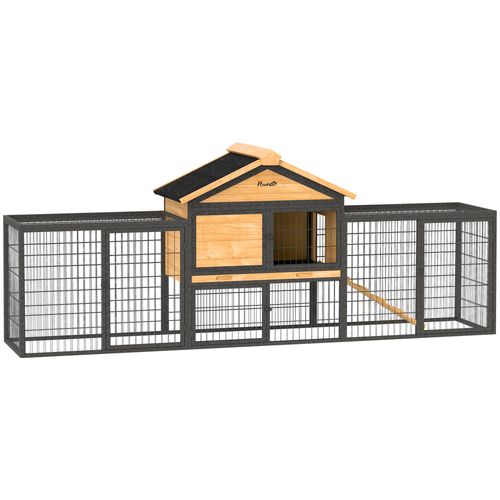 Rabbit Hutch Outdoor with Steel Run Removable Plastic Tray Natural