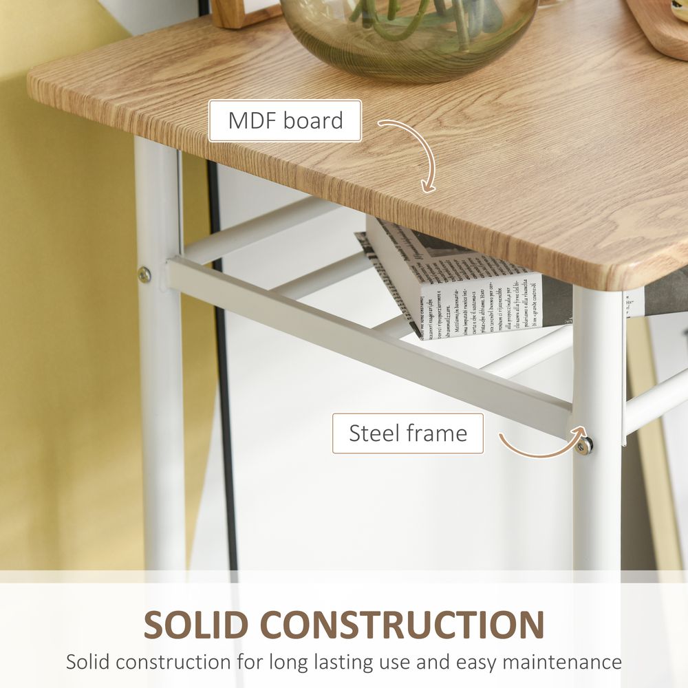 3Pc Bar Height Dining Set: White Oak; 3-Piece Kitchen Furniture for Small Spaces; Steel Frame; MDF Tops