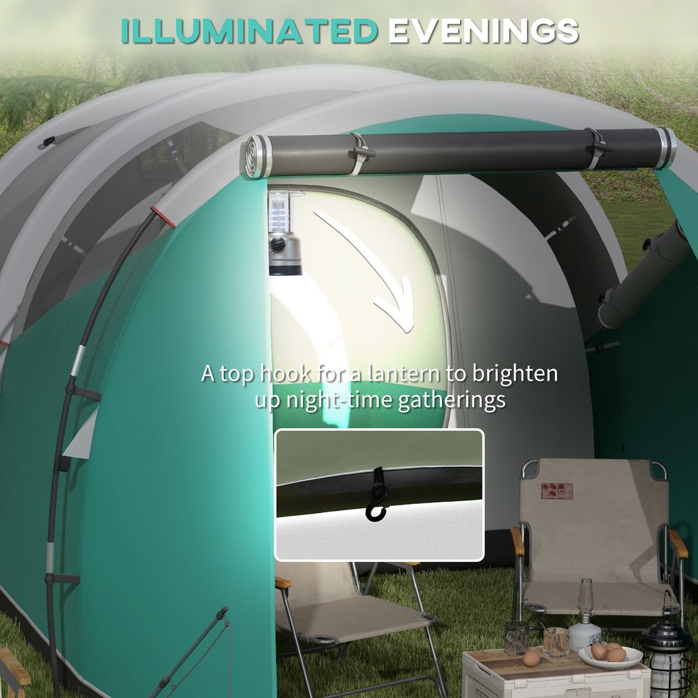 Waterproof Camping Tent-2 Rooms, 4-5 Man, Green