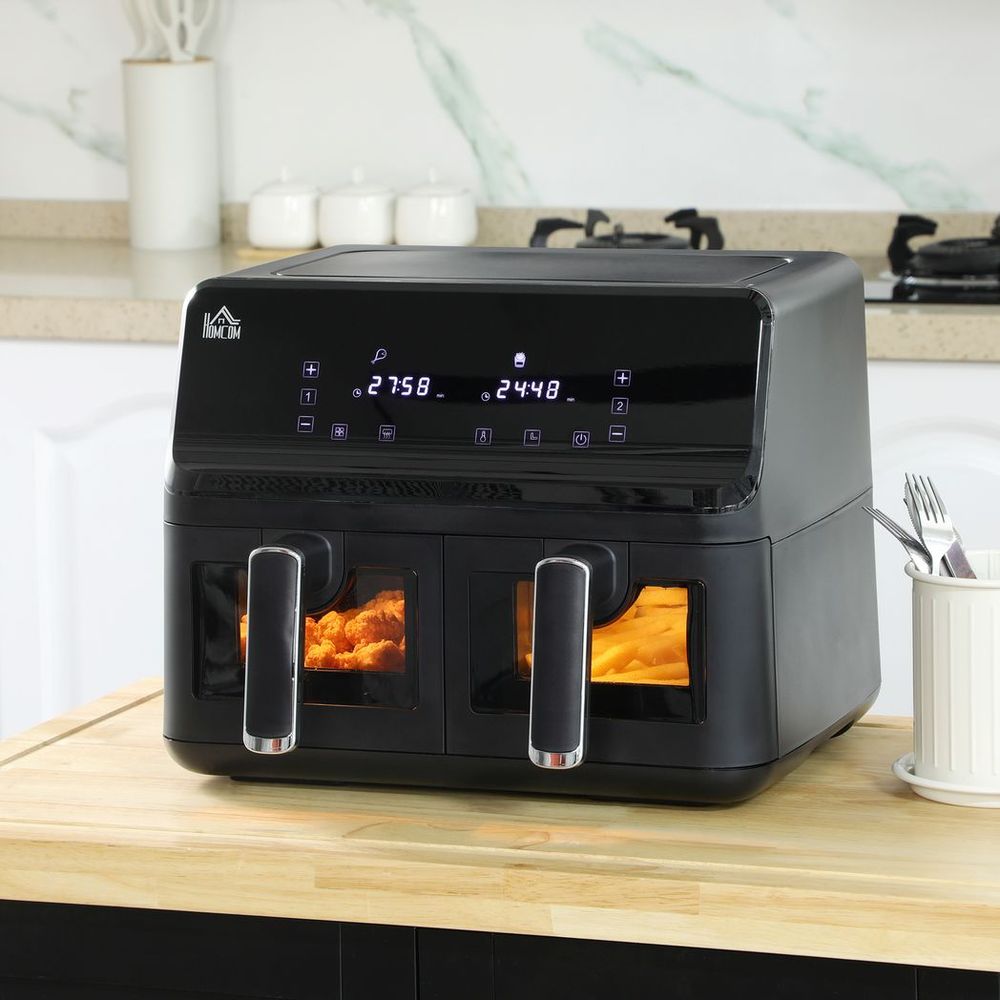 Dual Basket Air Fryer 8L - 8 Presets Cookbook Timer 2500W - for Family Size Meals