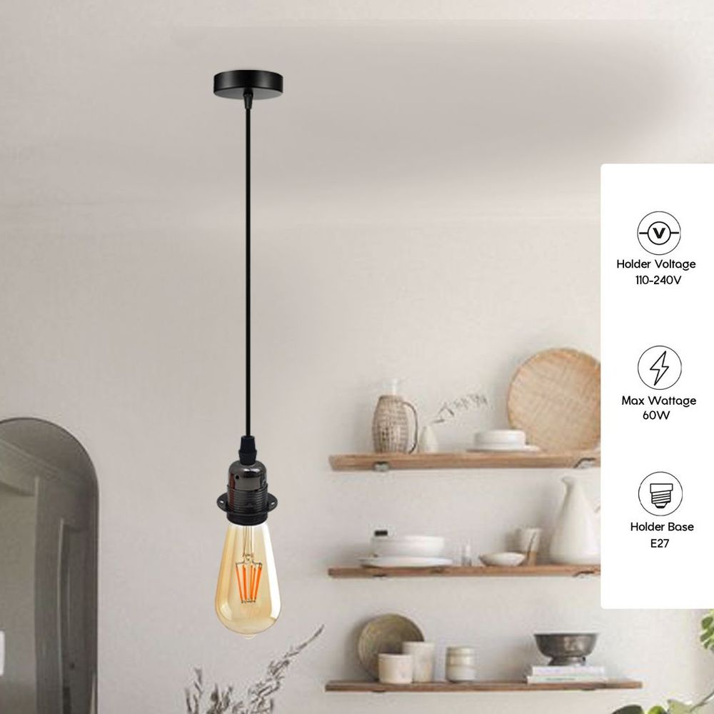 Vintage Industrial Black Pendant Light Fitting, lampshade Holder Fitting Set with 2m Cable