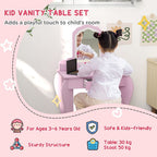 Kids Dressing Table Cloud Design with Mirror Stool Drawer Storage Boxes