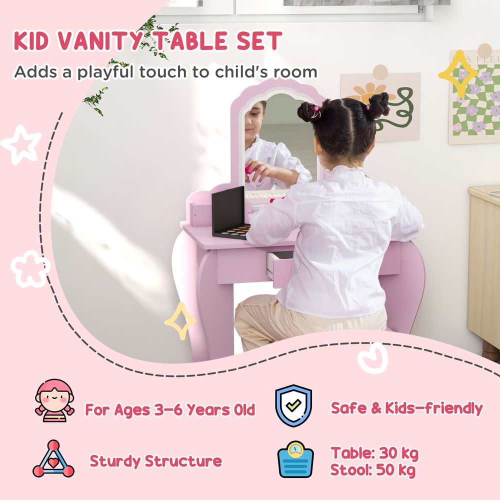 Kids Dressing Table Cloud Design with Mirror Stool Drawer Storage Boxes