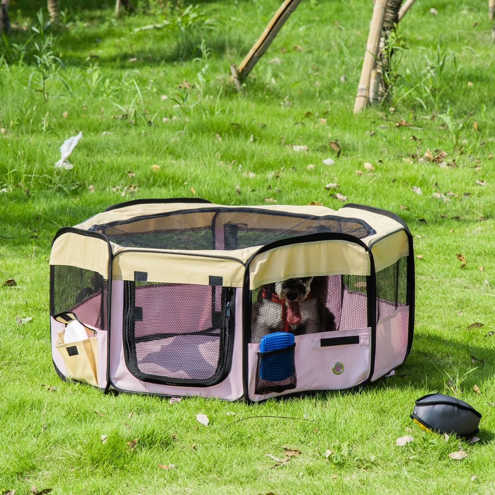 Fabric Pet Dog Cat Puppy Playpen Rabbit Guinea Play Pen in Pink Small L37 x H37cm x D90cm