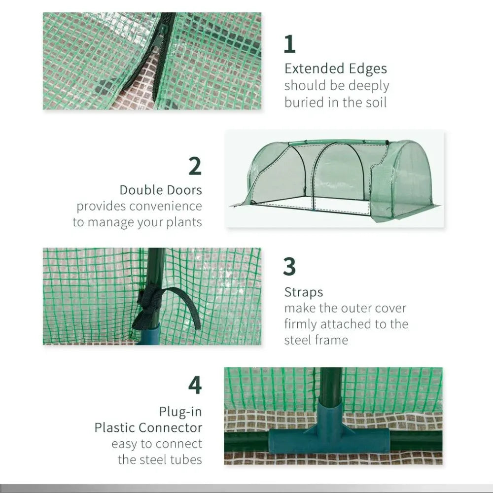 Tunnel Greenhouse Steel Frame Garden 200x100x80cm - Protect Plants