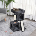 Cat Rest & Play Tree - 2 House Perch Scratching Post, Durable - Black