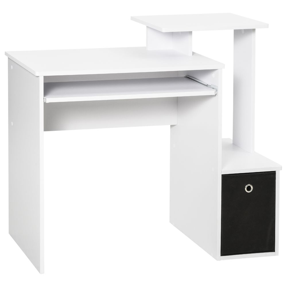 White Computer Desk w/ Drawer, Shelf & Sliding Keyboard Tray - Unique Design!