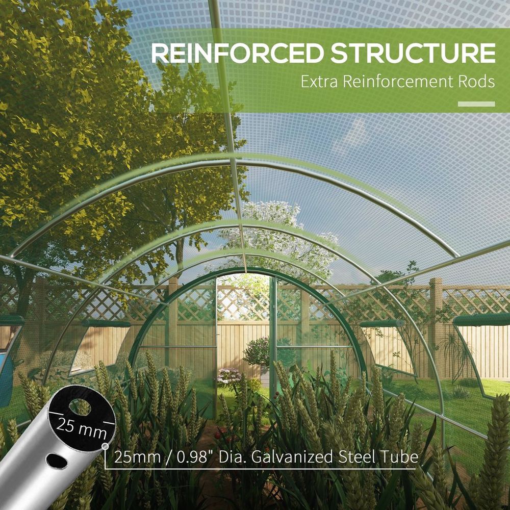 Tunnel Greenhouse, Upgraded Structure, Hinged Doors, 6 x 3(m), Green