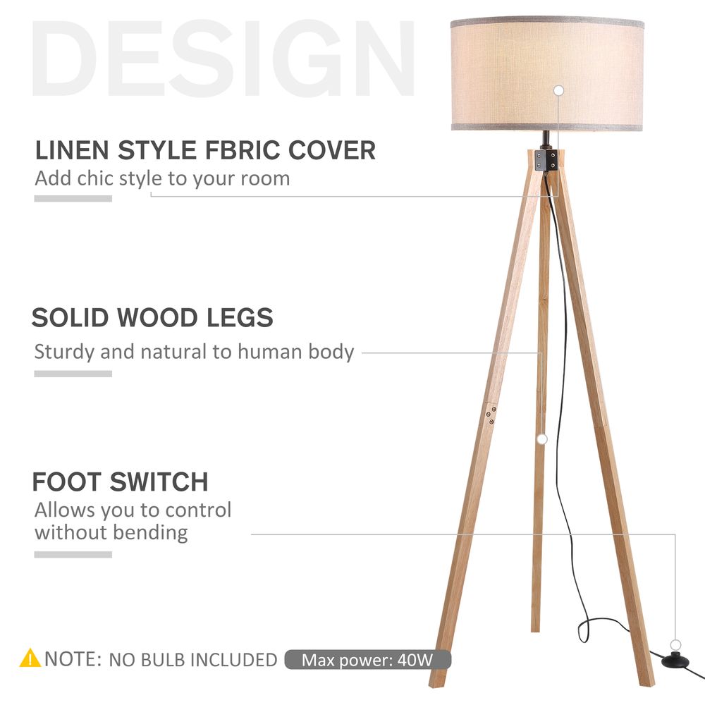 Beige Rubber Wood Tripod Floor Lamp - Professional Grade, & Stylish Home Decor & Lighting Solution