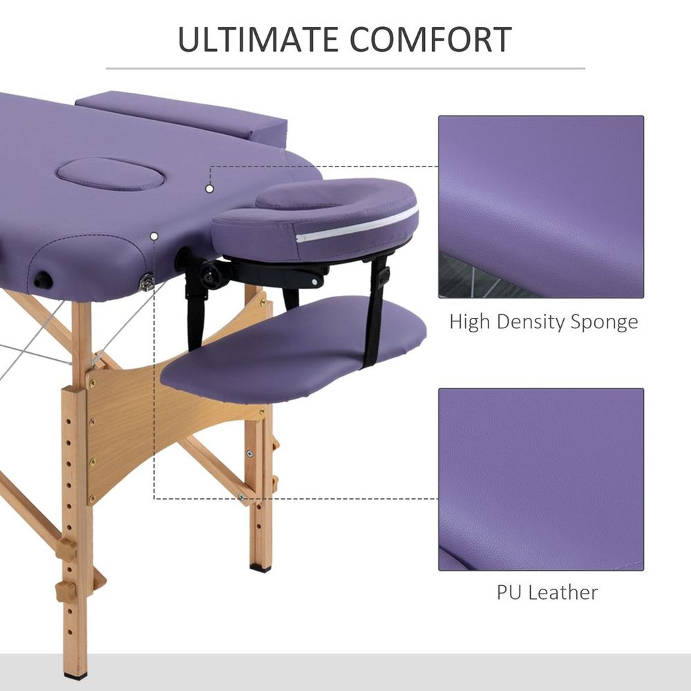 Purple Folding Massage Bed - Portable Spa Table for Beauty Treatments - Sturdy & Adjustable - Carry Bag Included