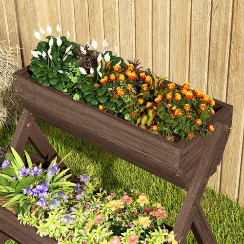 3 Tier Raised Garden Bed Wooden Elevated Planter Box Kit, Tan