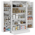 Kitchen Cupboard: Double Doors, 5-Tier Shelf, 12 Spice Racks, White