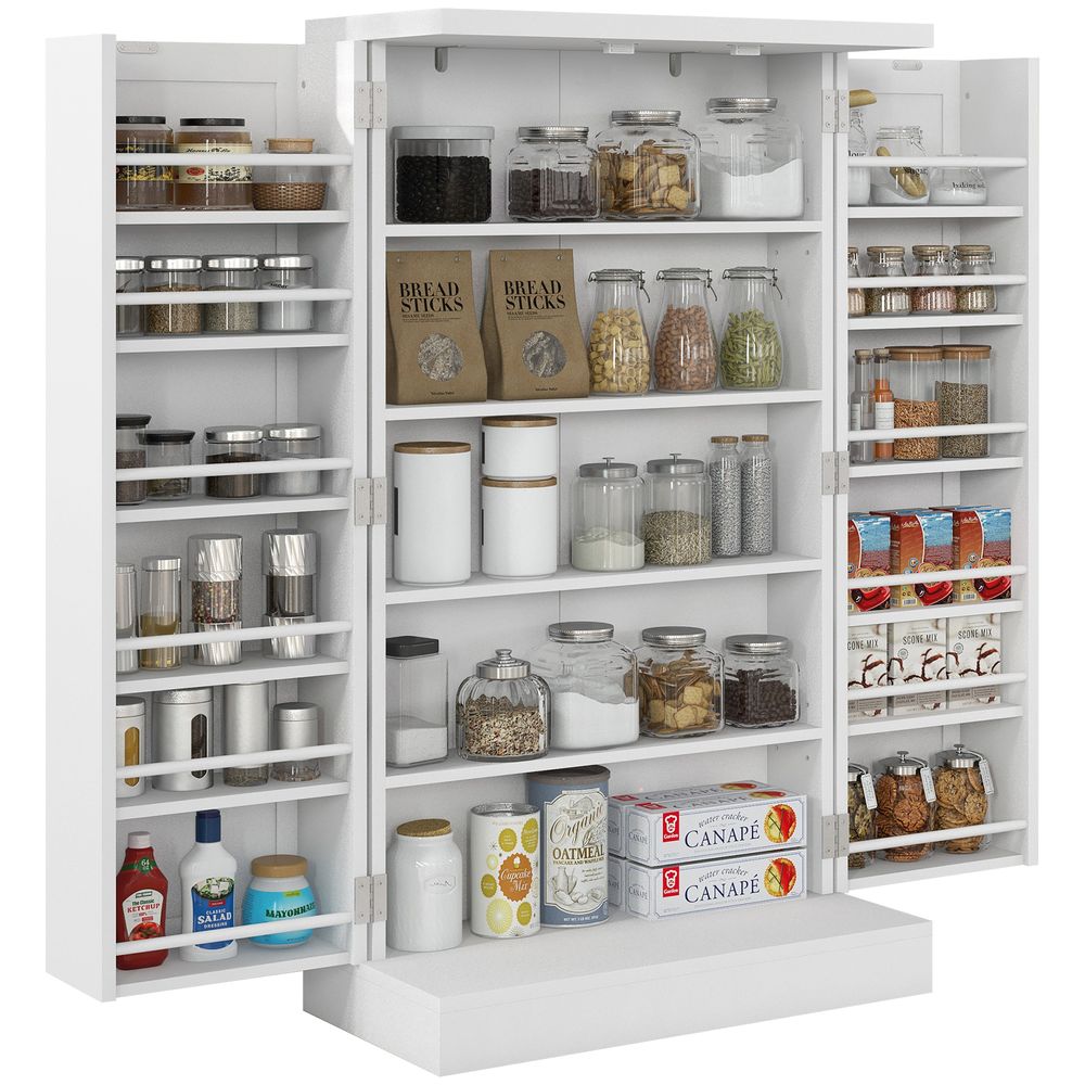 Kitchen Cupboard: Double Doors, 5-Tier Shelf, 12 Spice Racks, White