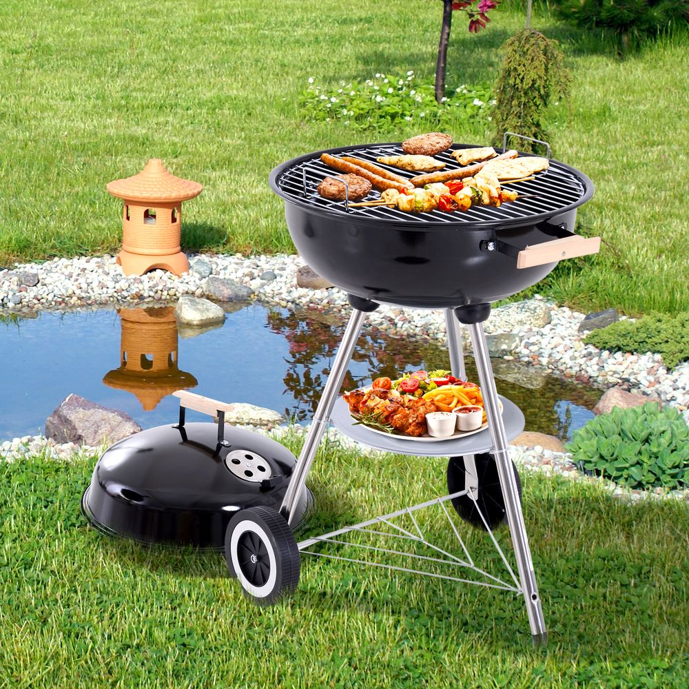 BBQ Grill, 85H cm - Durable Steel Construction, Porcelain Enamel Lid, Air Vents, Generously Sized Grill, One-Touch Cleaning System