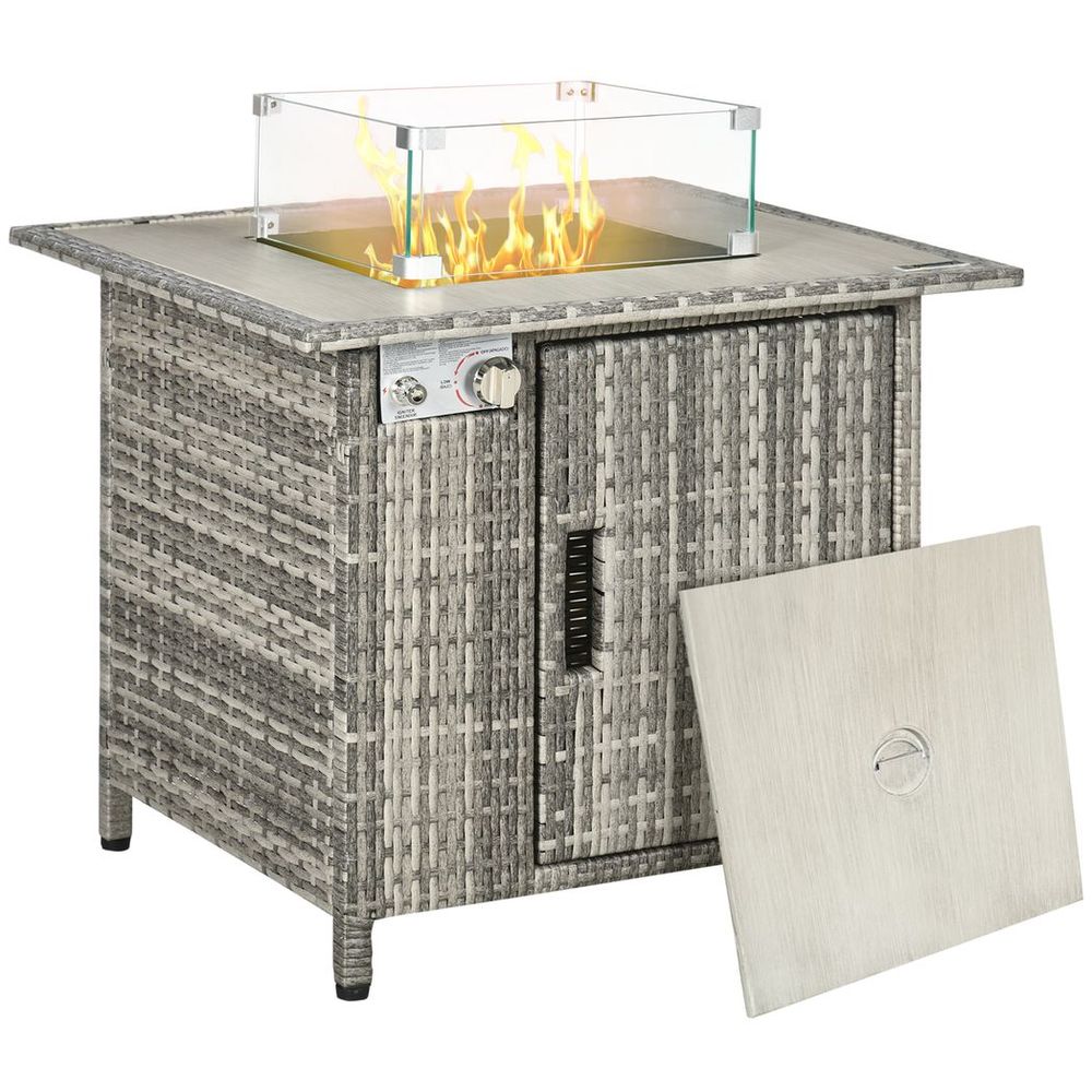 Gas Fire Pit Table - Rain Cover, Windscreen & Lava Stone - 50,000 BTU