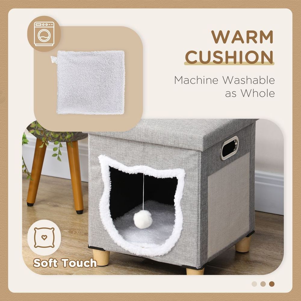 Deluxe 2-in-1 Cat Bed Ottoman w/ Cushion, Scratching Pad, Handles - Cat and Human Comfort!