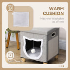 Deluxe 2-in-1 Cat Bed Ottoman w/ Cushion, Scratching Pad, Handles - Cat and Human Comfort!