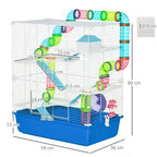 Hamster Cage with Tunnel Tube System, 5 Level Gerbil Haven with Water Bottle, Exercise Wheel, Food Dish, Ramps 59 cm x 36 cm x 69 cm - Blue