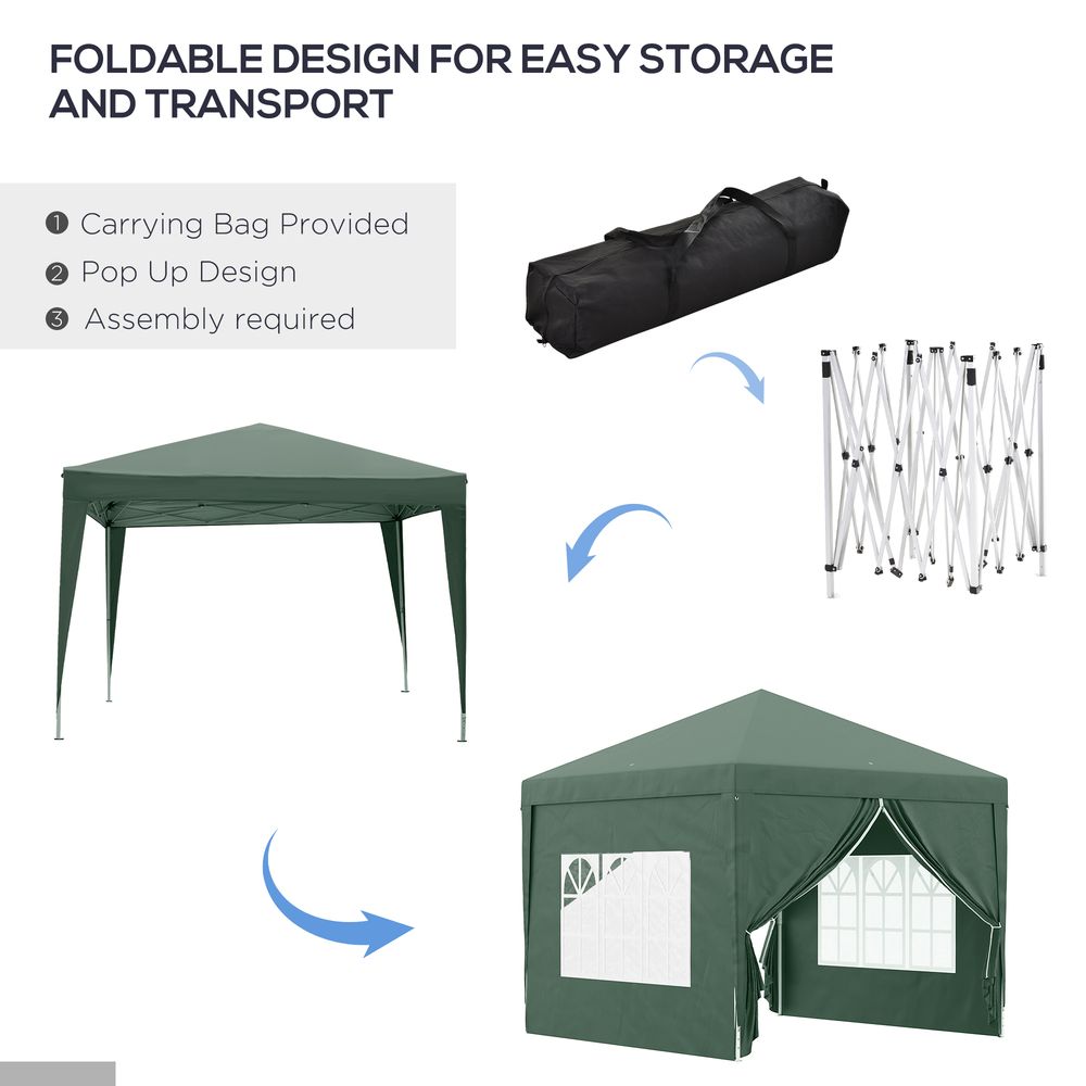 3mx3m Pop Up Gazebo Party Tent Canopy Marquee with Storage Bag Green