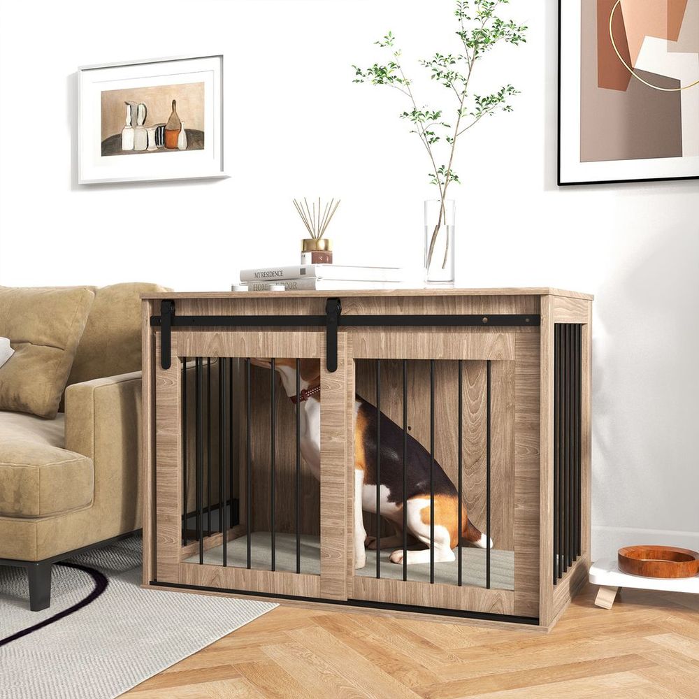 Furniture Dog Crate - Removable Cushion - Large Dogs - Brown