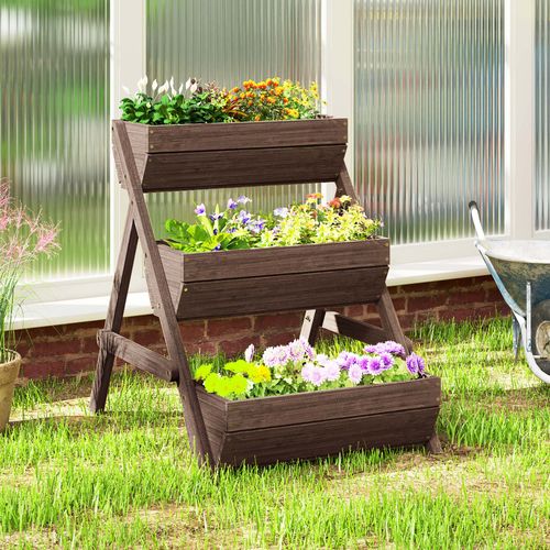 3 Tier Raised Garden Bed Wooden Elevated Planter Box Kit, Tan