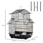 Metal Bird Cage w/ Plastic Perch & Food Container - 50.5x40x63cm - Black