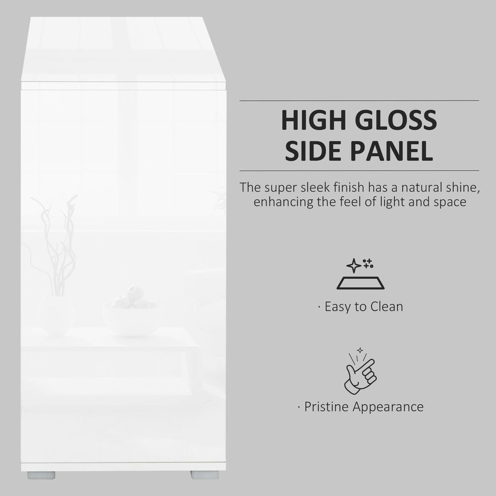 High Gloss Frame Sideboard, Side Cabinet, Push-Open Design with 2 Drawer for Living Room, Bedroom, White in White