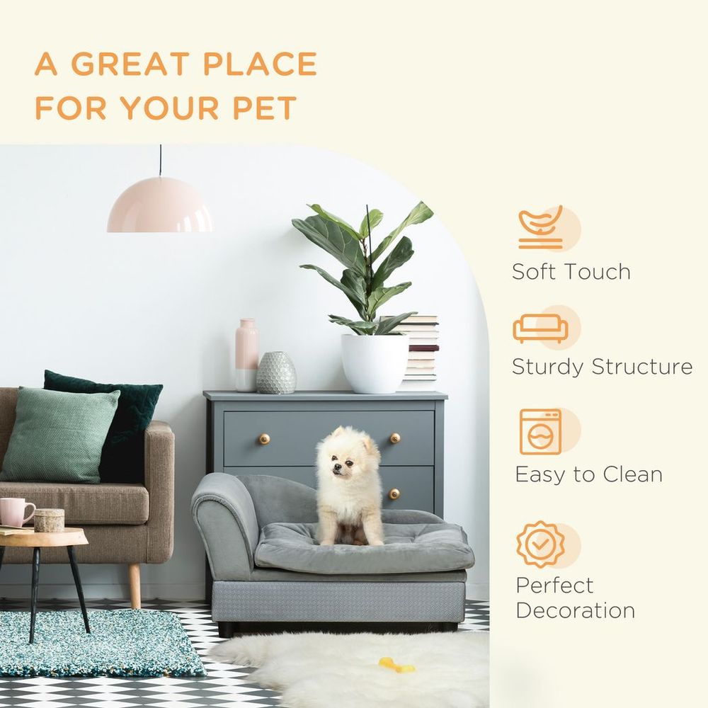 Pet Sofa Dog Chair Cat Couch w/ Storage, Cushion - Light Blue in Blue