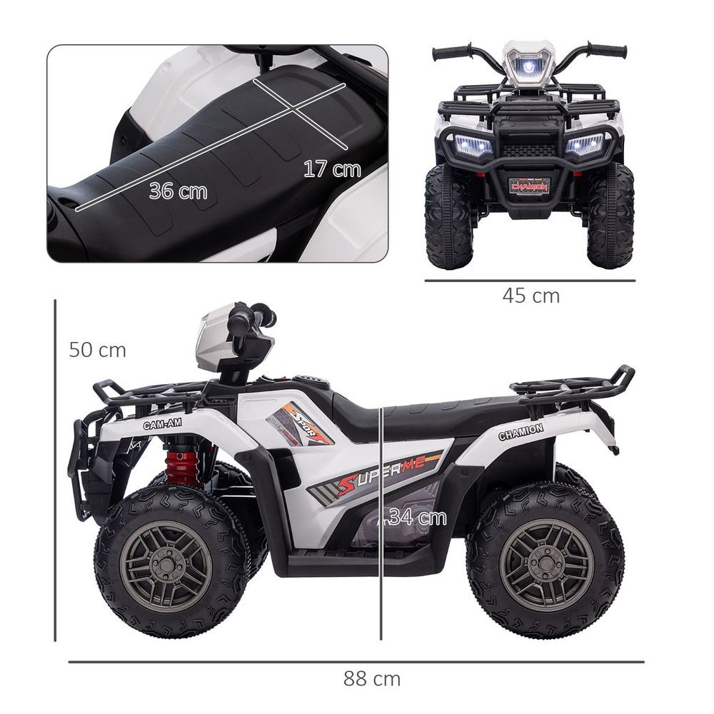 12V Electric Quad Bike for Kids - LED Lights, Music - White