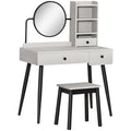 Grey Dressing Table Set: 3 Drawers, Storage Shelves & Stool - Stylish