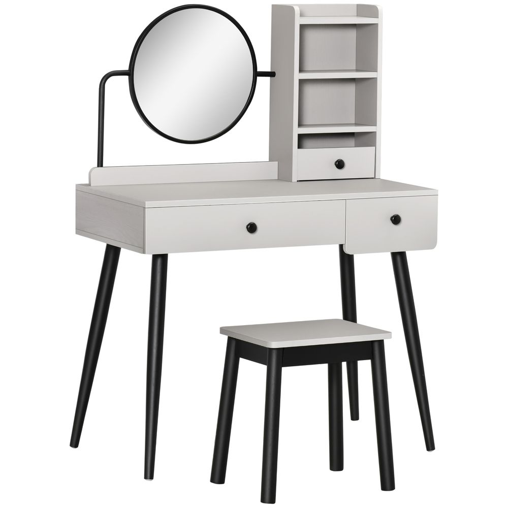 Grey Dressing Table Set: 3 Drawers, Storage Shelves & Stool - Stylish