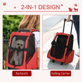 Pet Travel Backpack Bag Cat Puppy Dog Carrier w/ Trolley and Telescopic Handle Portable Stroller Wheel Luggage Bag (Red)