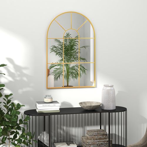 Modern Arched Window Wall Mirror for Bedroom, 91x60cm, Gold Tone