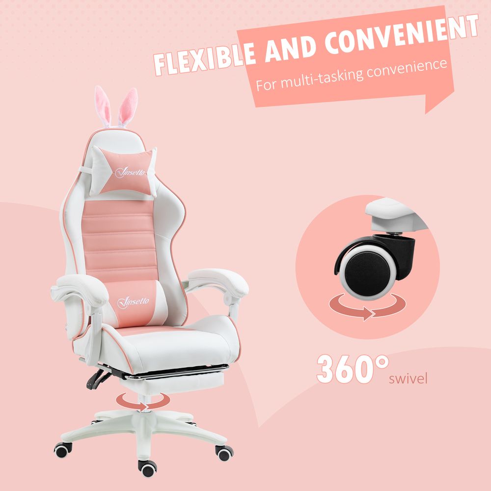 Gaming Chair: Removable Rabbit Ears, Pink